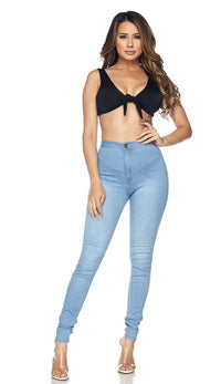 Super High Waisted Stretchy Skinny Jeans (S-3XL) - Light Blue - SohoGirl.com