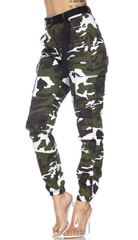 Belted Camouflage Cargo Jogger Pants - Olive-White (Plus Sizes Available) - SohoGirl.com