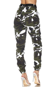 Belted Camouflage Cargo Jogger Pants - Olive-White (Plus Sizes Available) - SohoGirl.com