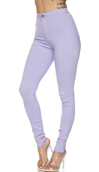 Super High Waisted Stretchy Skinny Jeans - Lavender - SohoGirl.com