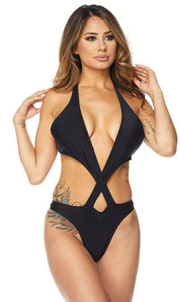 Black Criss Cross Monokini Swimsuit - SohoGirl.com