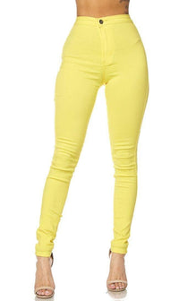 Super High Waisted Stretchy Skinny Jeans - Yellow - SohoGirl.com