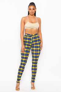 Super High Waisted Checkered Blue/Yellow Skinny Jeans - SohoGirl.com
