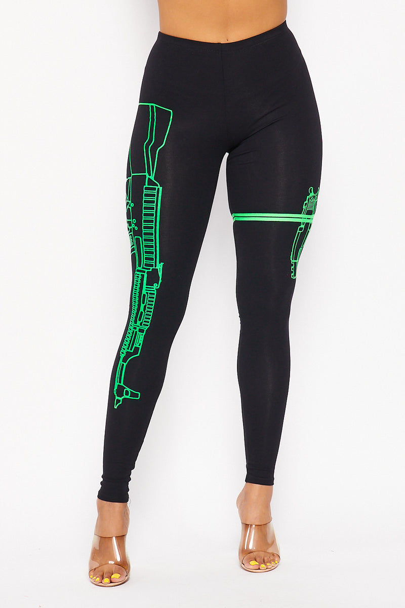 Guns Out Machine Gun Black W/ Neon Green Leggings - Plus Sizes Availab ...