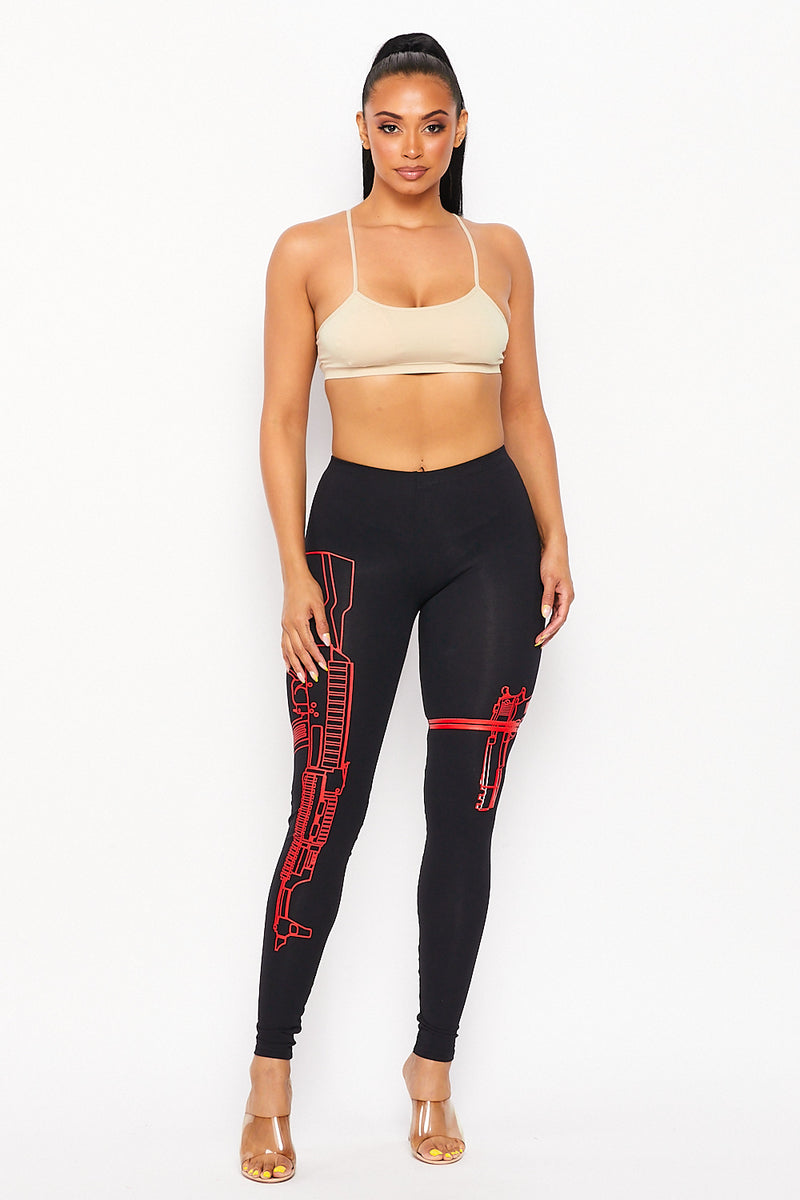 Guns Out Machine Gun Black W/ Neon Red Leggings - Plus Sizes Available ...