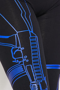 Guns Out Machine Gun Black W/ Royal Blue Leggings - Plus Sizes Available - SohoGirl.com