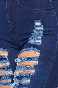 Super High Waisted Super Distressed Skinny Jeans - Dark Denim - SohoGirl.com