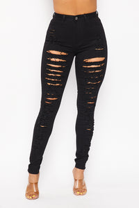 Super High Waisted Super Distressed Skinny Jeans - Black - SohoGirl.com