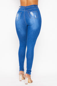 Super High Waisted Super Distressed Skinny Jeans - Medium Denim - SohoGirl.com
