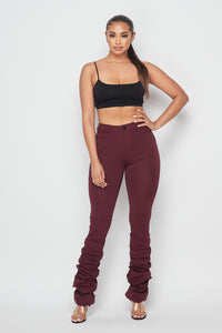 Scrunch Bottom Ponte Pants - Burgundy - SohoGirl.com