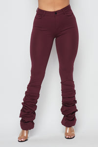 Scrunch Bottom Ponte Pants - Burgundy - SohoGirl.com