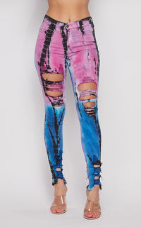 Vibrant High Waist Distressed Jeans - Bamboo Tie-Dye - SohoGirl.com
