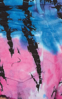 Vibrant Distressed Denim Shorts - Bamboo Tie Dye - SohoGirl.com