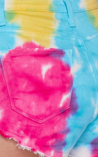 Vibrant Distressed Denim Shorts - Sunset Tie Dye - SohoGirl.com