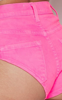 Vibrant High Waisted Denim Booty Shorts - Neon Pink - SohoGirl.com