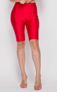Nylon Spandex Bermuda Biker Shorts - Red - SohoGirl.com
