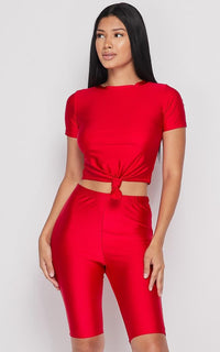 Nylon Front Tie Top and Bermuda Shorts - Red - SohoGirl.com