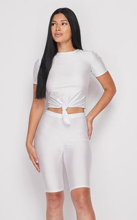 Nylon Front Tie Top and Bermuda Shorts - White - SohoGirl.com