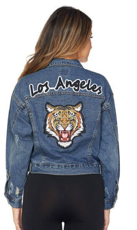 Los Angeles Tiger Patched Denim Jacket - SohoGirl.com