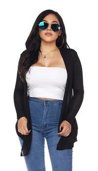 Black Sheer Lightweight Draped Cardigan (Plus Size Available) - SohoGirl.com
