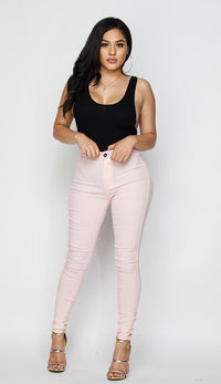 Super High Waisted Stretchy Skinny Jeans - Blush - SohoGirl.com