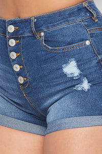 5-Button Fly Distressed Denim Shorts - Medium Wash - SohoGirl.com