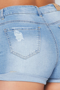 5-Button Fly Distressed Denim Shorts - Light Wash - SohoGirl.com