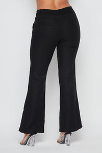 Linen Ruched Drawstring Wide Leg Pants - Black - SohoGirl.com