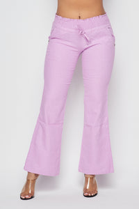 Linen Ruched Drawstring Wide Leg Pants - Taupe - SohoGirl.com