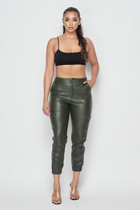 Faux Leather Cargo Jogger Pants - Olive - SohoGirl.com