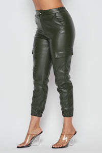 Faux Leather Cargo Jogger Pants - Olive - SohoGirl.com