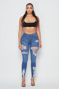 High Waisted Ripped Denim Jeans - Medium - SohoGirl.com