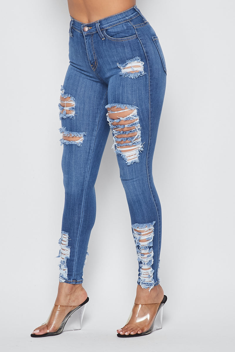 High Waisted Ripped Denim Jeans - Medium – SohoGirl.com