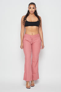 Linen Ruched Drawstring Wide Leg Pants - Rose Pink - SohoGirl.com
