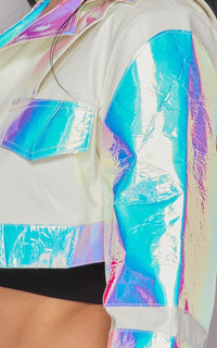 Holographic Faux Leather Jacket - White - SohoGirl.com