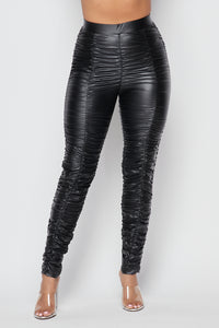 High Waisted Side Scrunch Faux Leather Pants in Black - SohoGirl.com