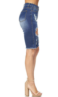 Dark Blue Cut Out Bermuda Denim Shorts (Plus Sizes Available) - SohoGirl.com
