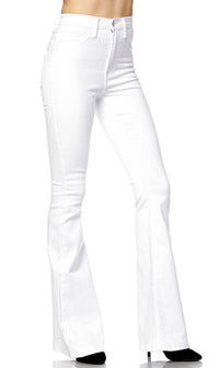 Vibrant High Waisted Bell Bottom Denim Jeans - White - SohoGirl.com