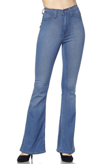 High Waisted Bell Bottom Jeans - Medium Denim - SohoGirl.com