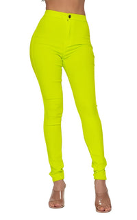 Super High Waisted Stretchy Skinny Jeans - Neon Yellow - SohoGirl.com
