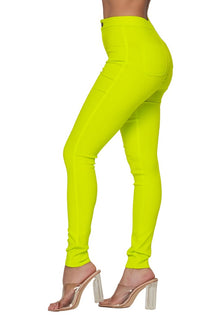 Super High Waisted Stretchy Skinny Jeans - Neon Yellow - SohoGirl.com