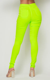 Super High Waisted Stretchy Skinny Jeans - Neon Green - SohoGirl.com