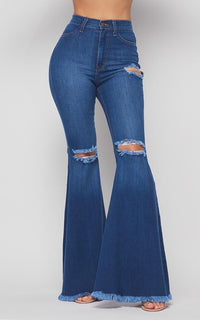 Vibrant Distressed Super Flare Jeans - Medium Denim - SohoGirl.com