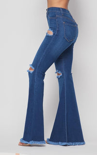 Vibrant Distressed Super Flare Jeans - Medium Denim - SohoGirl.com