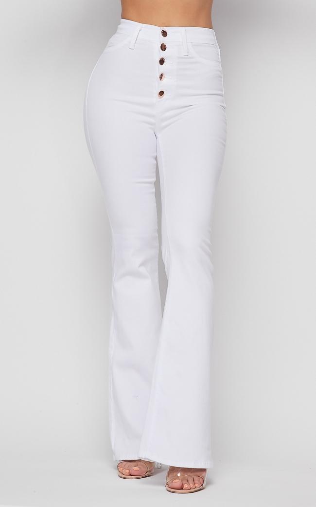 Vibrant Five Button Bell Bottom Jeans -White – SohoGirl.com