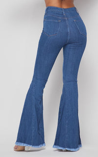 Vibrant Five Button Wide Flare Jeans - Medium Denim - SohoGirl.com