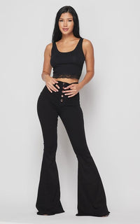 Vibrant Five Button Wide Flare Jeans - Black - SohoGirl.com