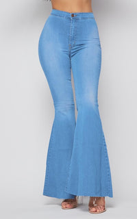 Vibrant Super Flare Bell Bottom Jeans - Light Denim (1-3XL) - SohoGirl.com