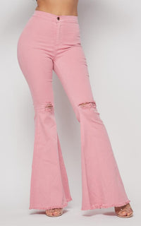 Vibrant Ripped Knee Super Flare Jeans (Plus Sizes Available) - Blush - SohoGirl.com
