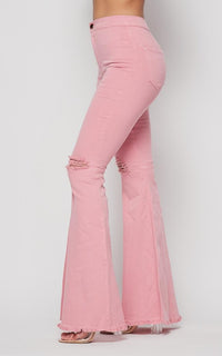Vibrant Ripped Knee Super Flare Jeans (Plus Sizes Available) - Blush - SohoGirl.com